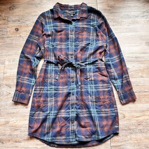 Toad & Co Plaiditude Flannel Shirt Dress Small Plaid Button Down Western Cottage